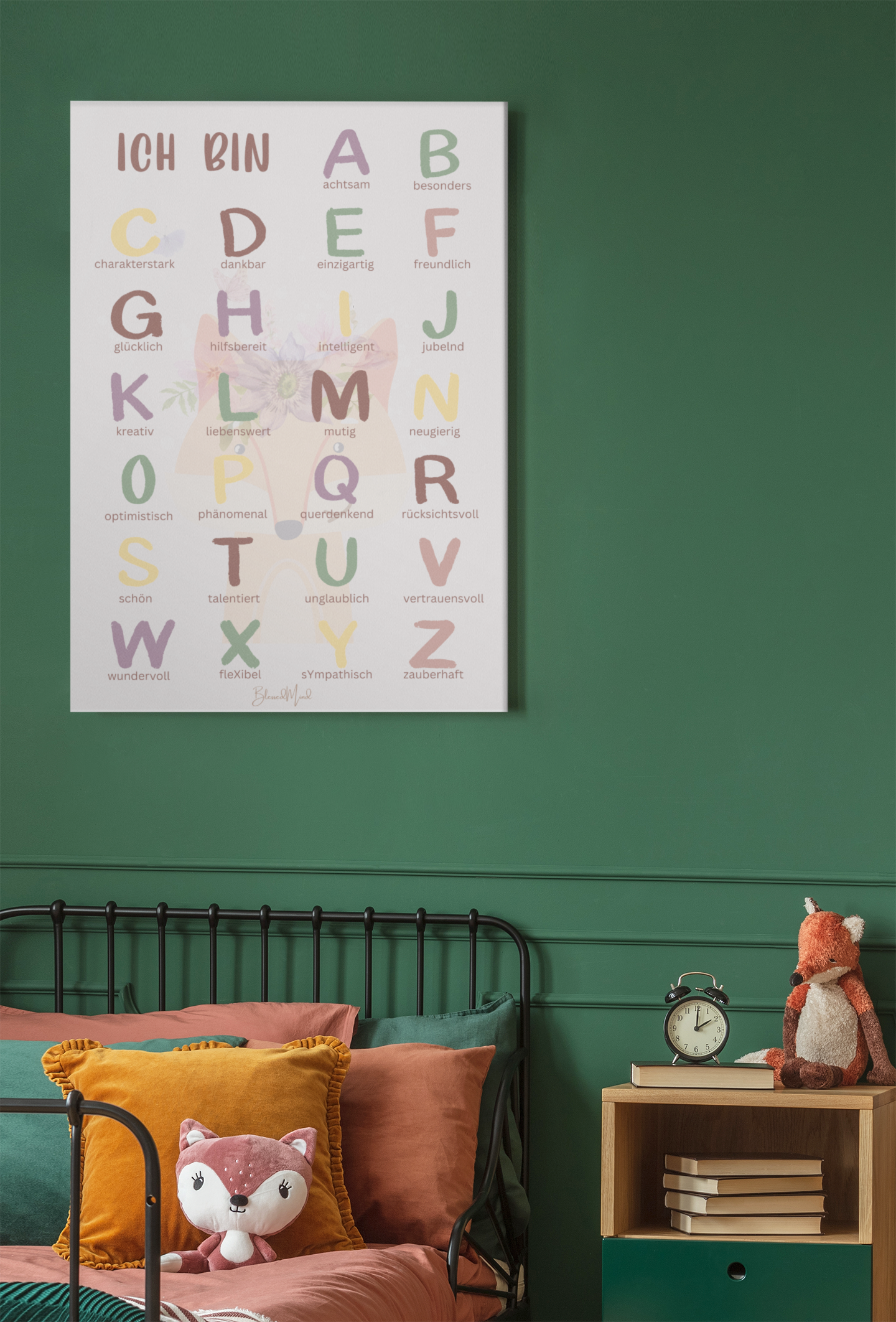 ABC Affirmationen Fuchs Leinwand mit Keilrahmen -
